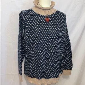 Chevron Patterned Navy and Cream Sweater